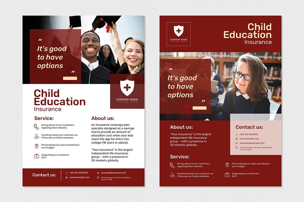 Education insurance template vector with editable text set
