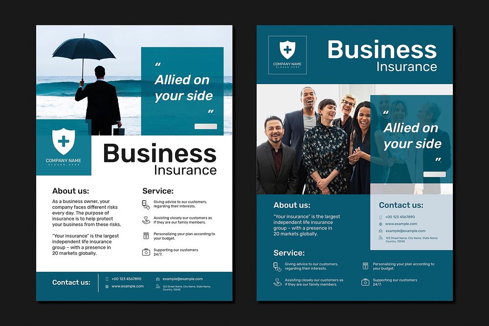 Business insurance template vector with editable text set