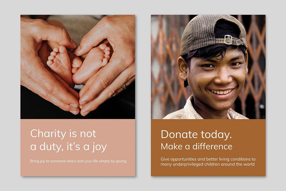 Children charity donation template vector for poster dual set