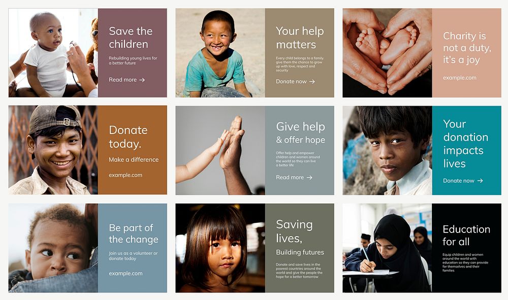 Children charity donation template vector presentation set