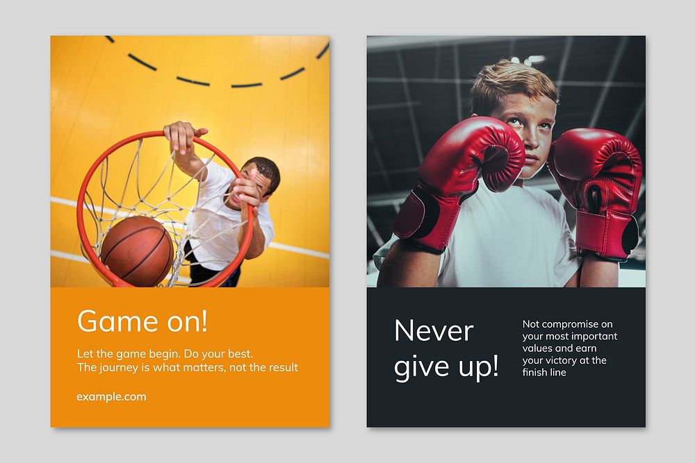 Sports marketing template vector motivational quote ad poster dual set