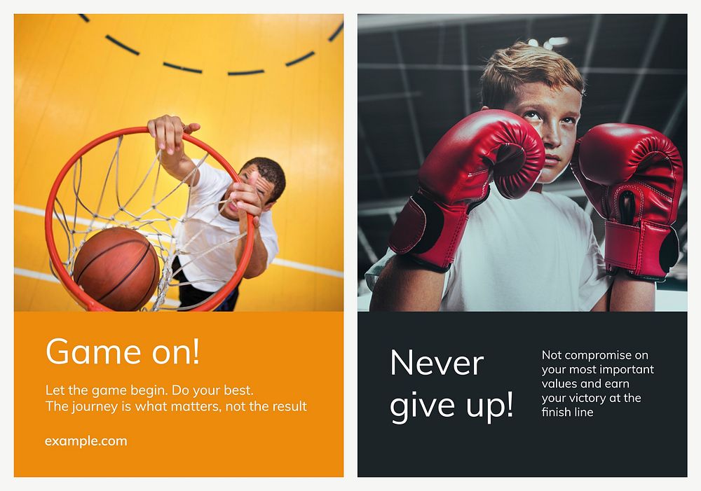 Sports marketing template vector motivational quote ad poster dual set