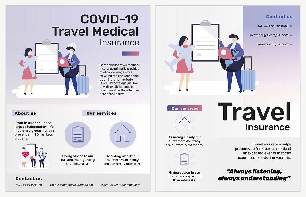 Flyer templates psd for COVID-19 travel medical and travel insurance