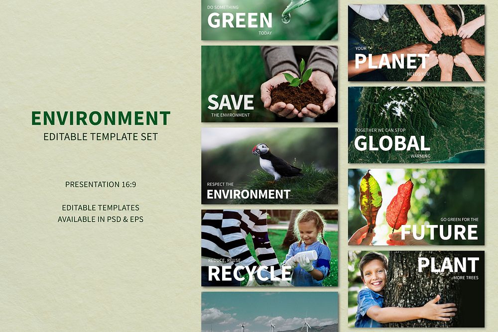 Environment editable presentation template psd set