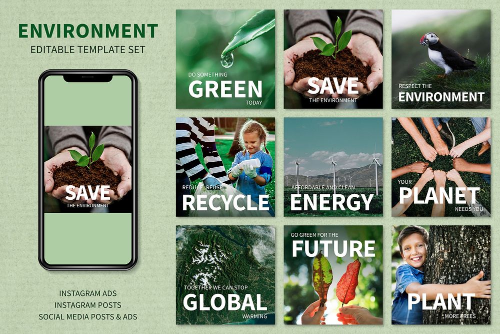 Environment editable template vector set for social media advertisement