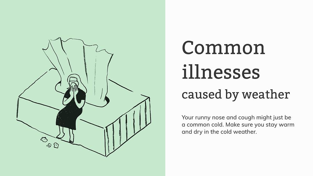 Common illnesses template vector caused by weather healthcare presentation