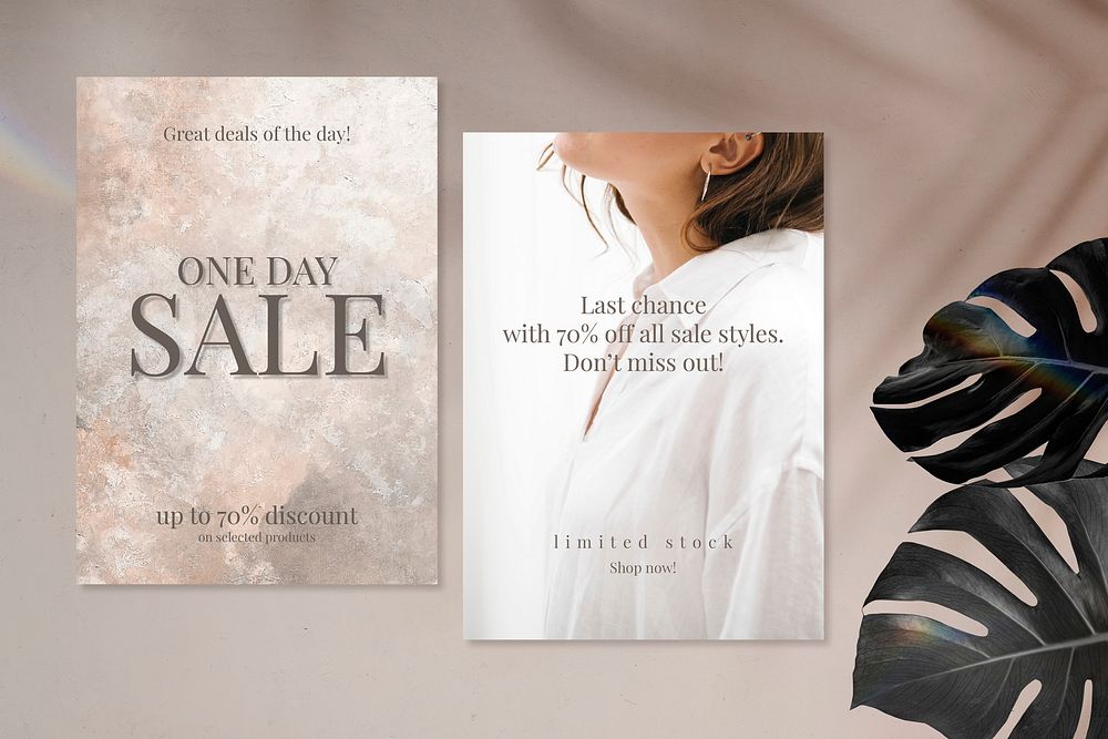 Fashion sale shopping template vector promotional aesthetic ad poster dual set