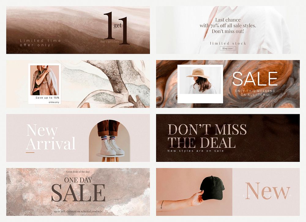 Fashion sale shopping template vector promotional aesthetic ad banner set