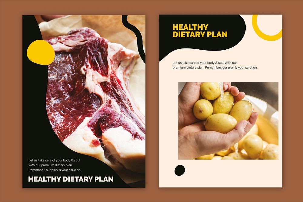 Healthy diet template vector marketing food poster set