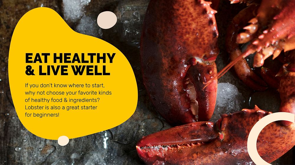 Healthy food template vector with seafood marketing lifestyle presentation in abstract memphis design