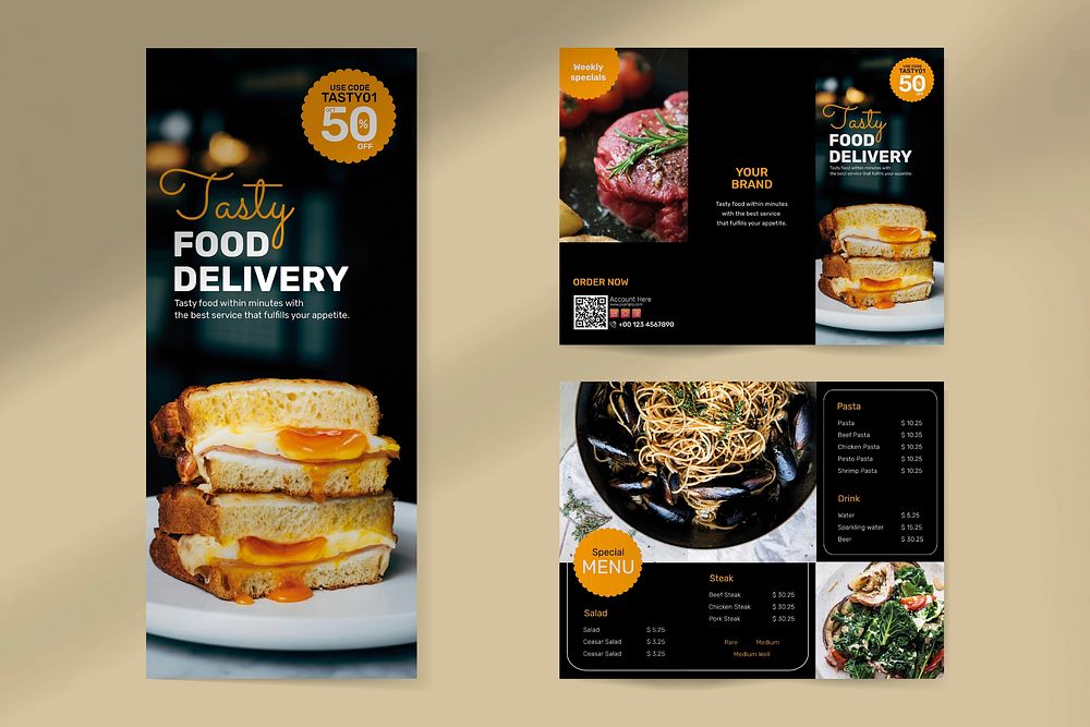 Food delivery brochure template vector