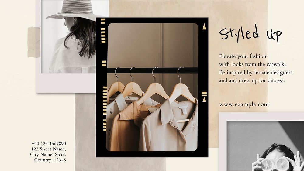 Styled up collage template vector fashion blog banner in earth tone