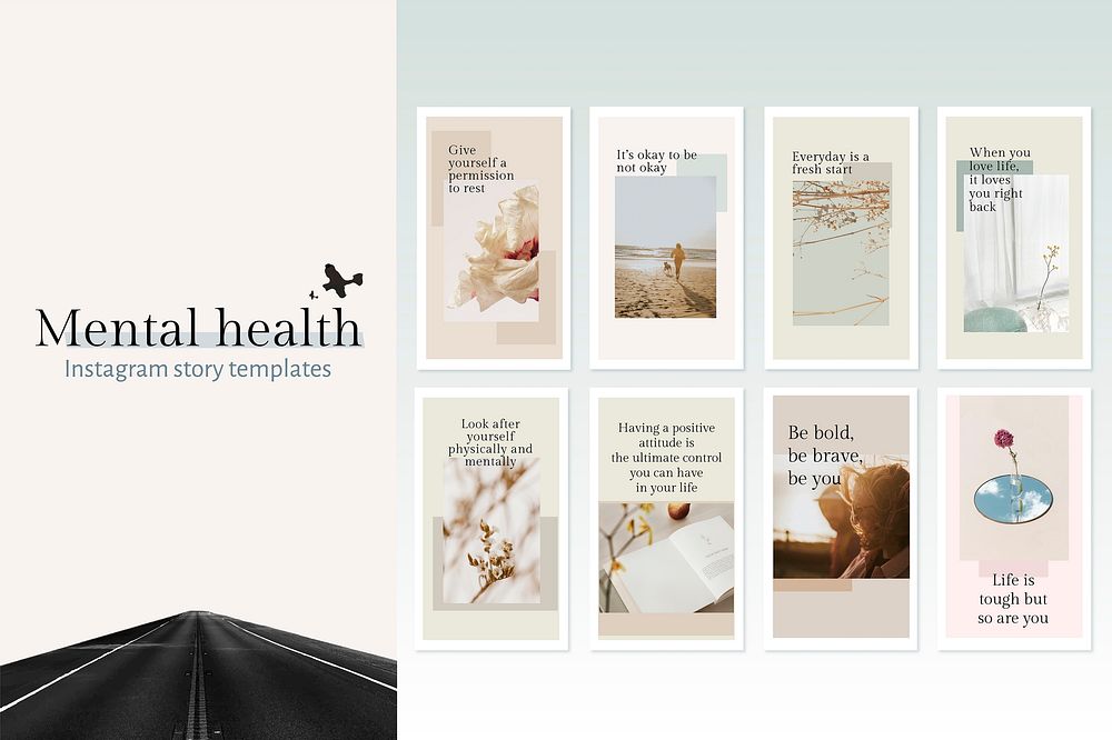 Mental health template vector set quote for social media post