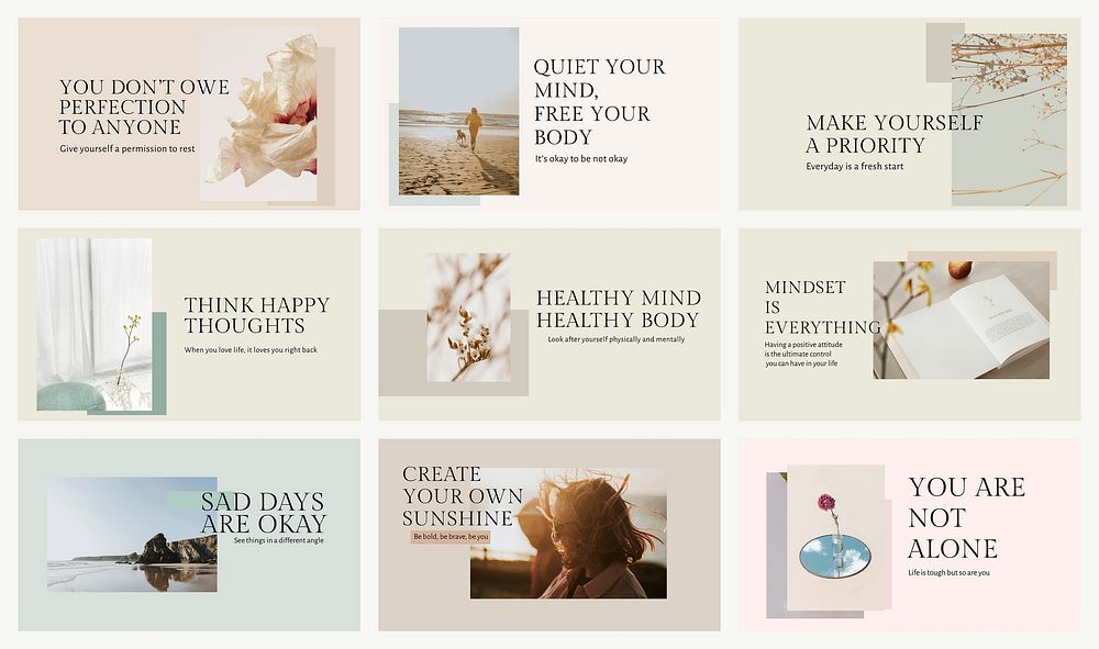 Positive thoughts template psd set quote for presentation