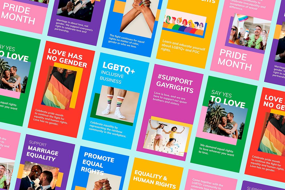 Pride month LGBTQ template vector gay rights support social media story set