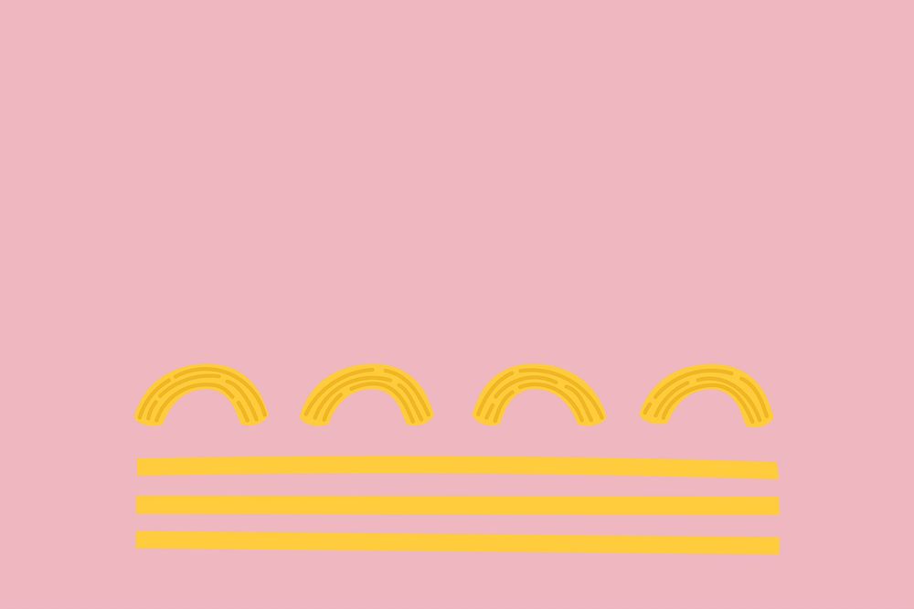 Spaghetti pasta food background in pink cute doodle style