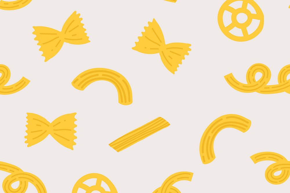 Cute paste food pattern background in yellow cute doodle style