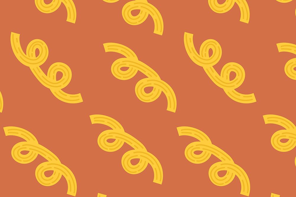 Gemelli pasta food pattern background in orange cute doodle style