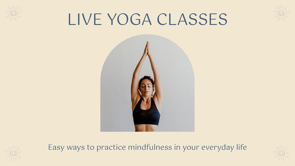Mindfulness blog banner template, live yoga class, marketing ad vector