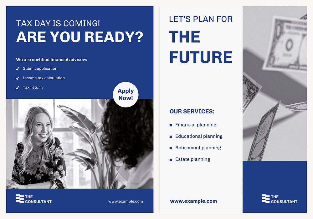 Financial consulting poster templates, tax advisor service, blue design set psd