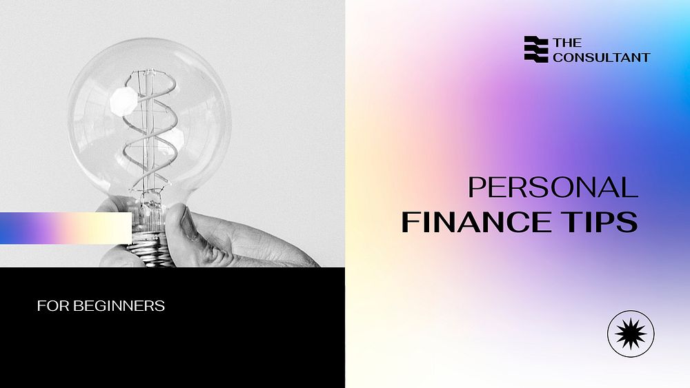 Finance tips slide template, financial service, purple gradient design psd