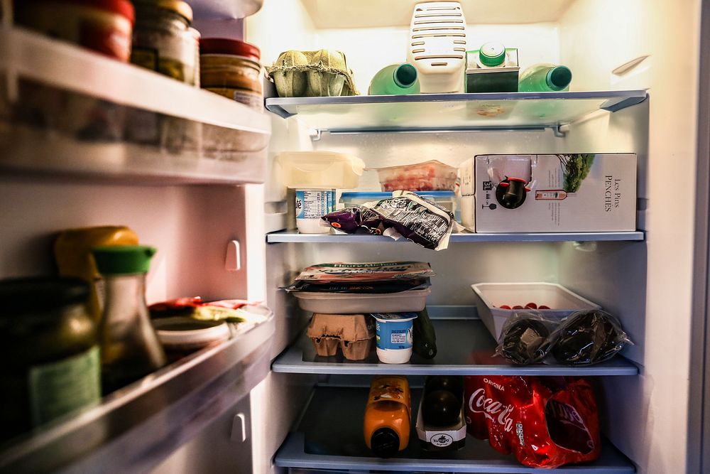 Fridge filled with food. Original public domain image from Wikimedia Commons
