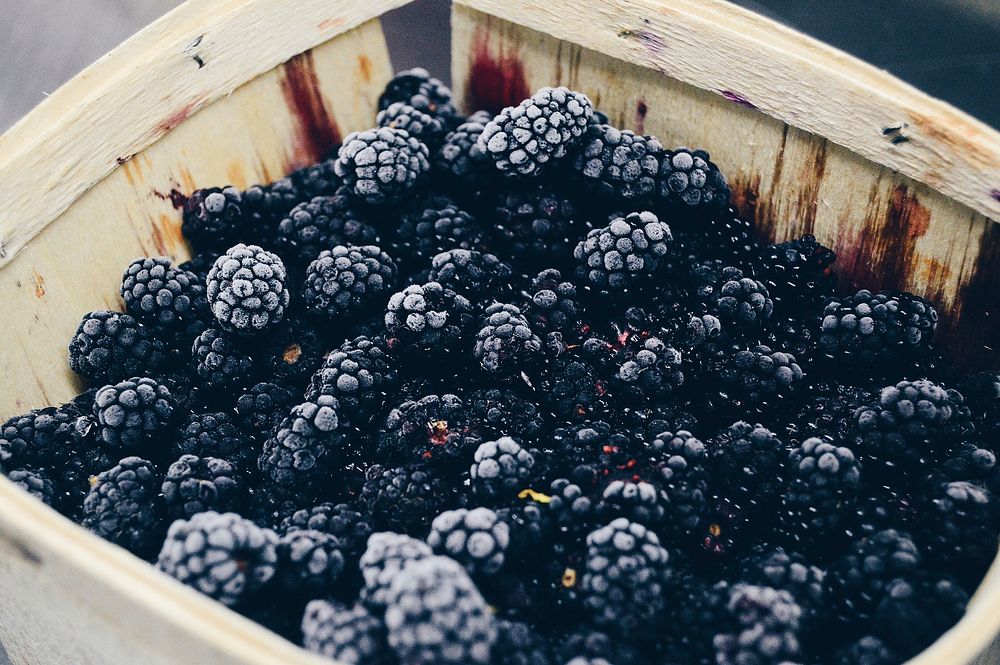 A basket full of blackberries. Original public domain image from Wikimedia Commons