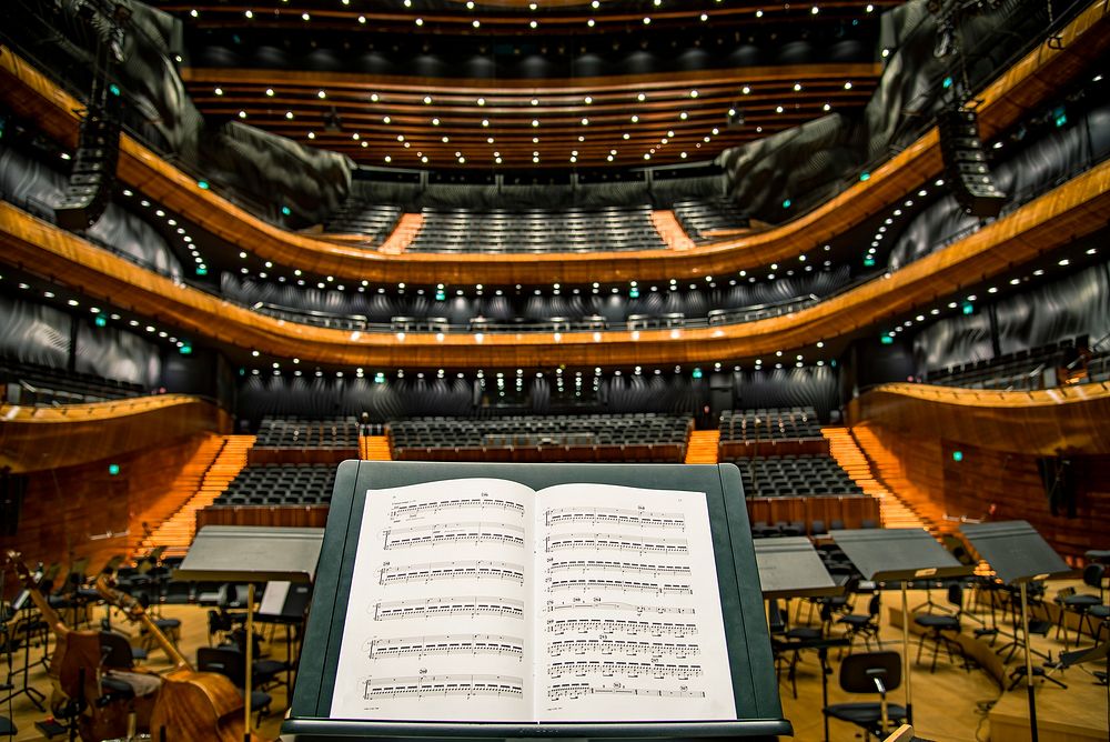 Conductor's stand on an elegant concert hall in Katowice. Original public domain image from Wikimedia Commons