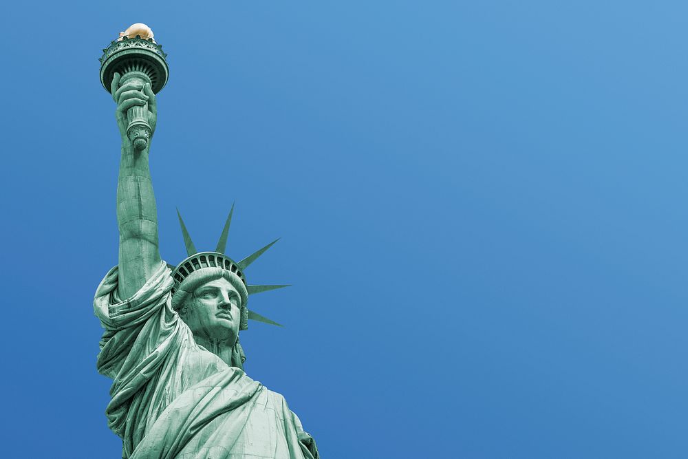 Statue of Liberty border background, blue sky psd