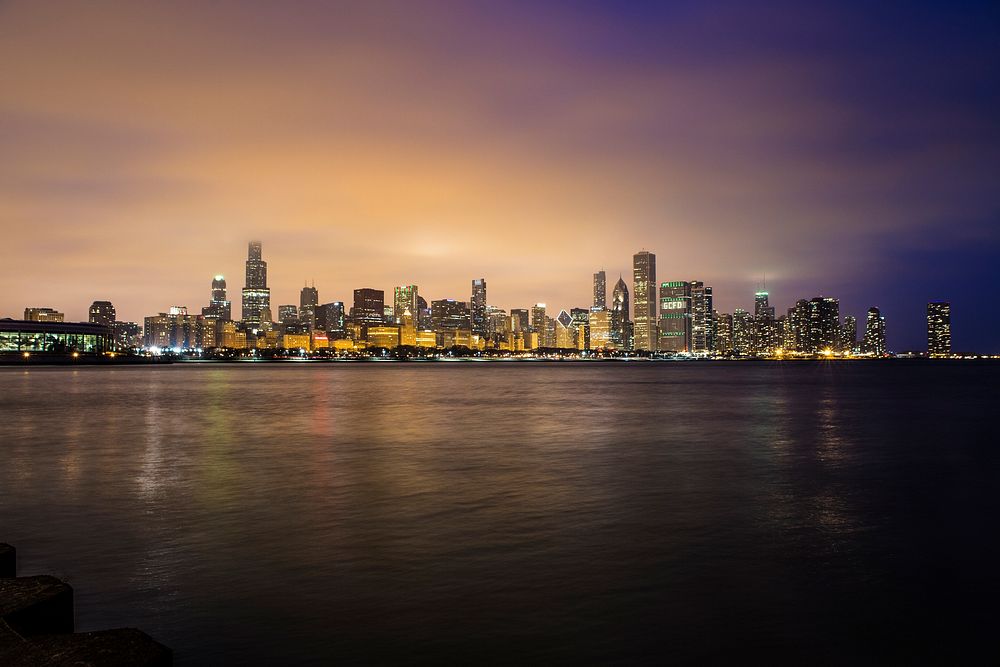 Chicago at sunset. Original public domain image from Wikimedia Commons