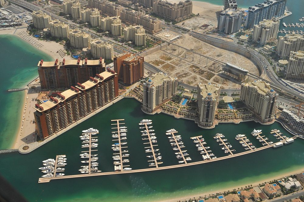Aerial view of Jumeirah, Dubai, United Arab Emirates. Original public domain image from Wikimedia Commons