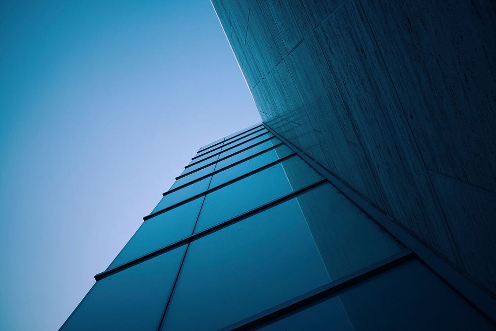 A low-angle shot of a corner in a facade of a modern office building. Original public domain image from Wikimedia Commons