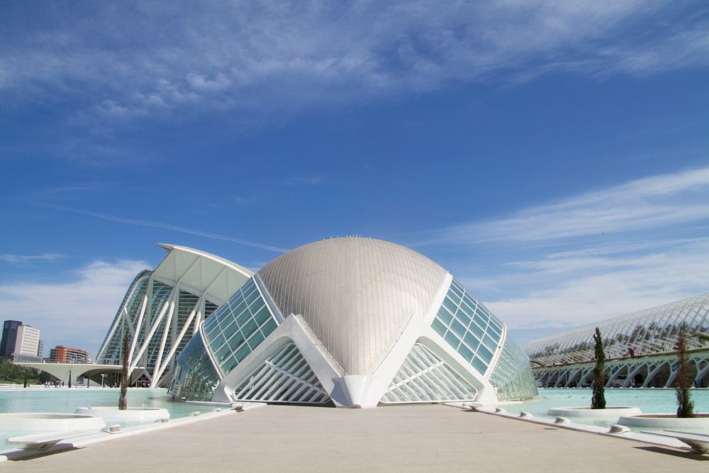 Blue sky with cloud and futuristic modern architecture at Ciudad de las Artes y las Ciencias. Original public domain image…