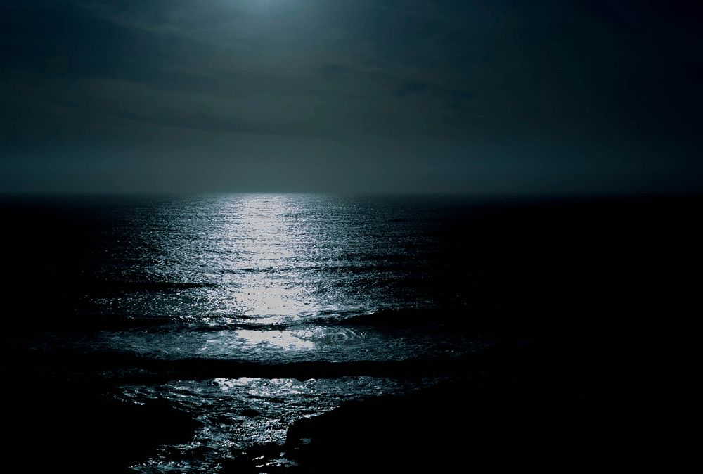 Night ocean view, moonlight, sea. Original public domain image from Wikimedia Commons