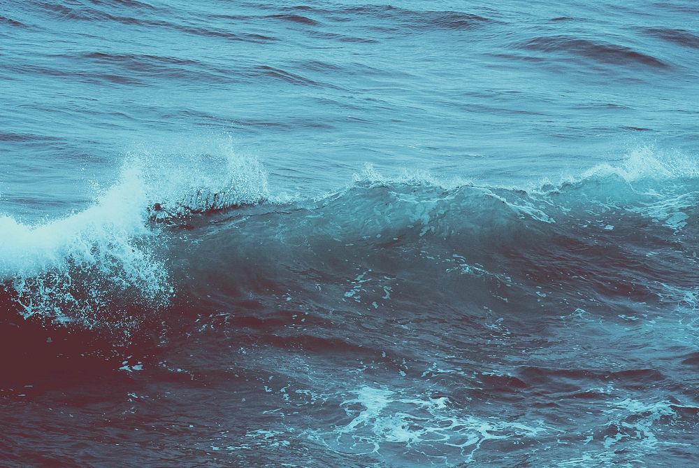 Rough ocean waves , beach, water splash. Original public domain image from Wikimedia Commons