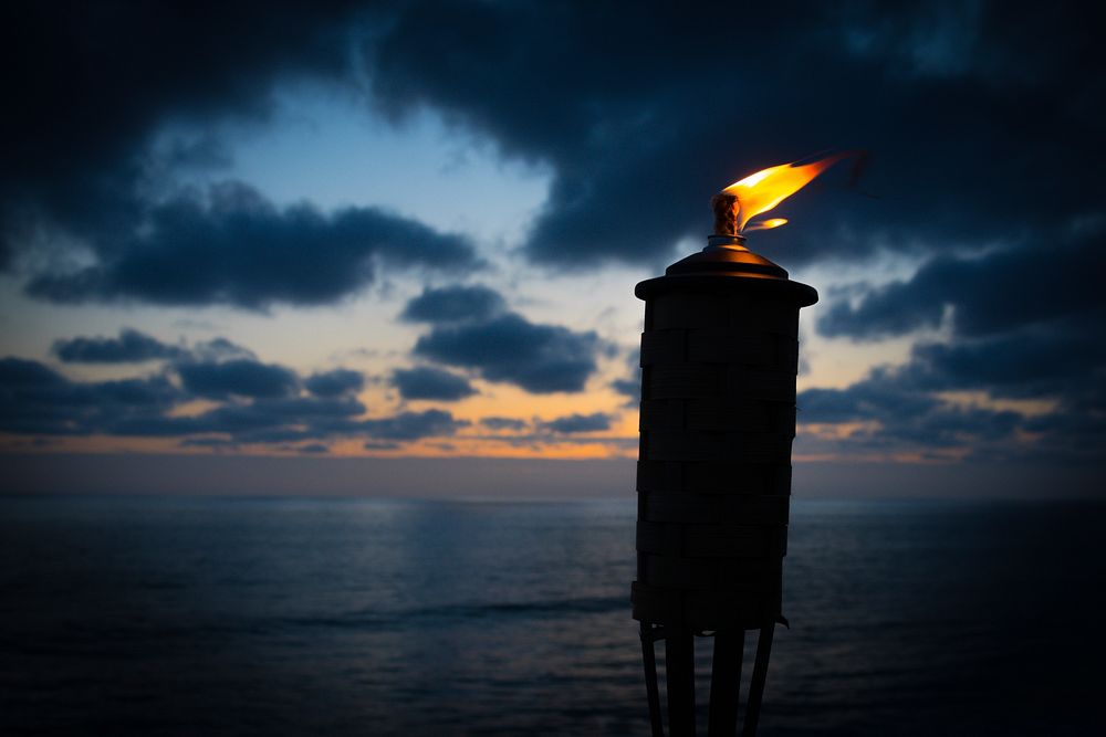 Torch burning after the sunset on the ocean shore at Carlsbad State Beach. Original public domain image from Wikimedia…