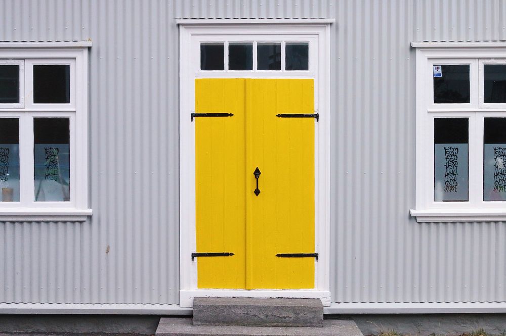 Bright yellow door. Original public domain image from Wikimedia Commons