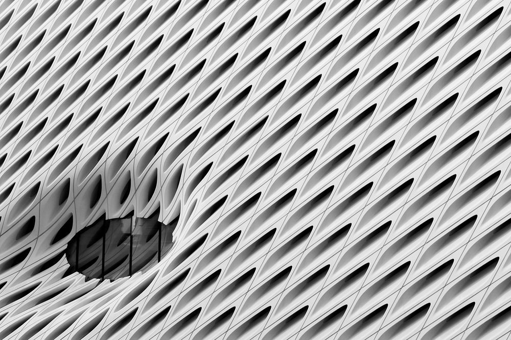 Black and white shot of The Broad museum building architecture in Los Angeles. Original public domain image from Wikimedia…