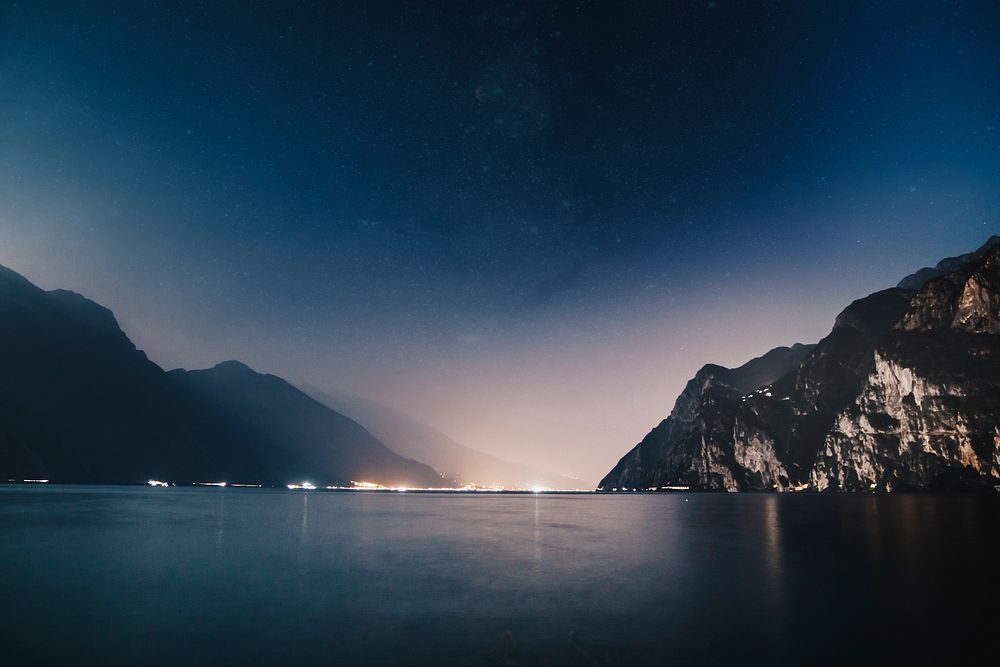 Lake Garda at Night. Original public domain image from Wikimedia Commons