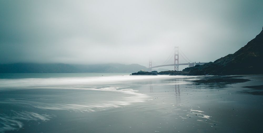 Baker Beach view with golden gate bridge background in San Francisco, United States. Original public domain image from…