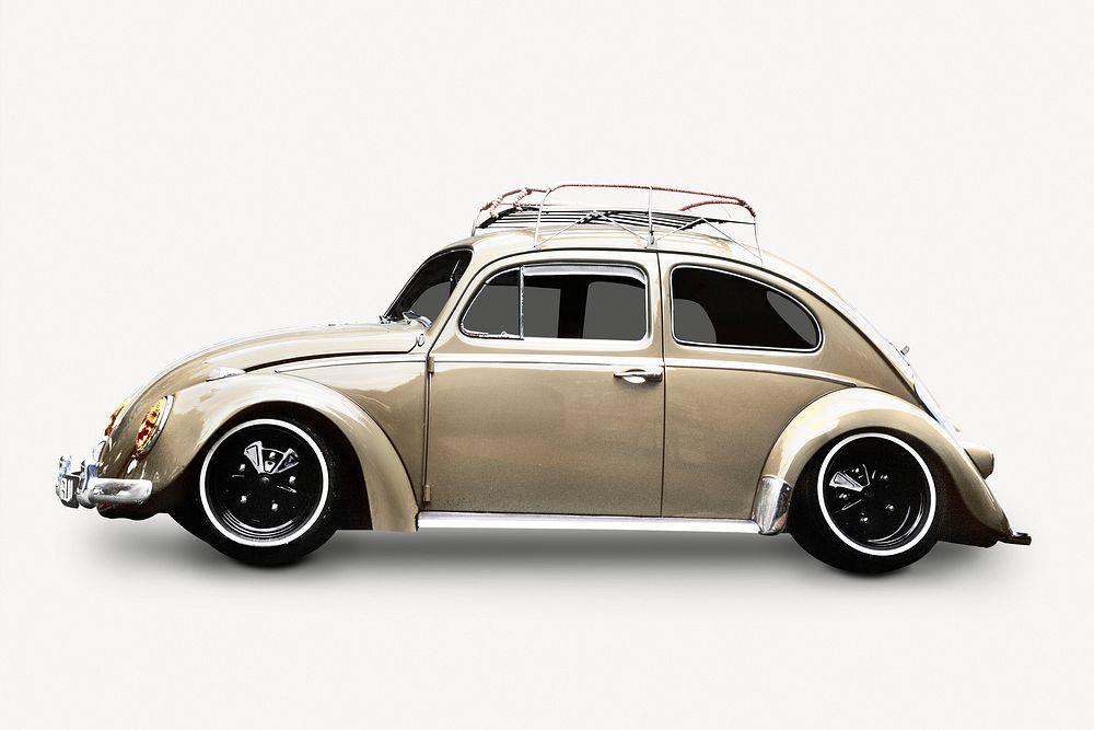 Vintage beetle car sticker, vehicle collage element psd