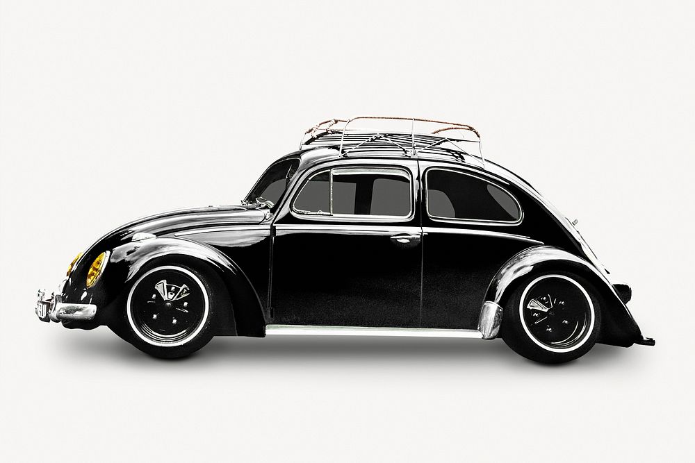 Black beetle car sticker, vintage vehicle collage element psd