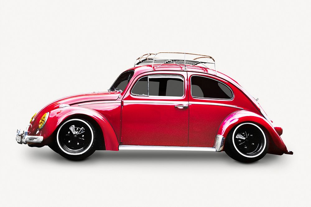 Red beetle car sticker, vintage vehicle collage element psd