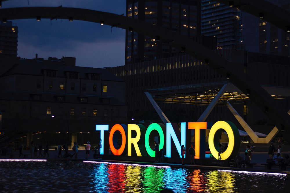 The Toronto sign at night, on September 3, 2015. Original public domain image from Wikimedia Commons