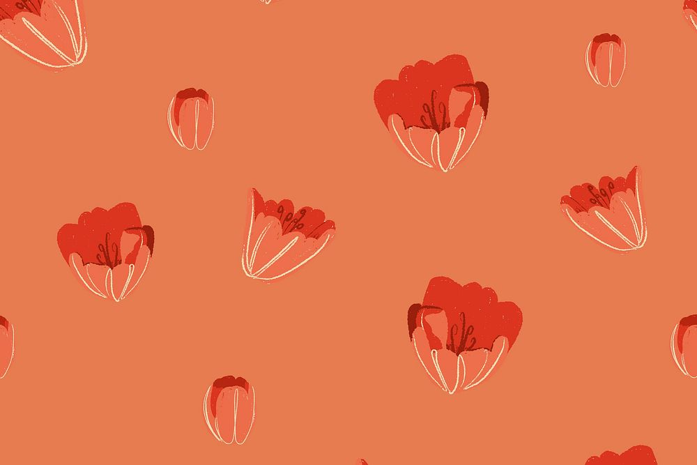 Red tulip floral pattern vector background