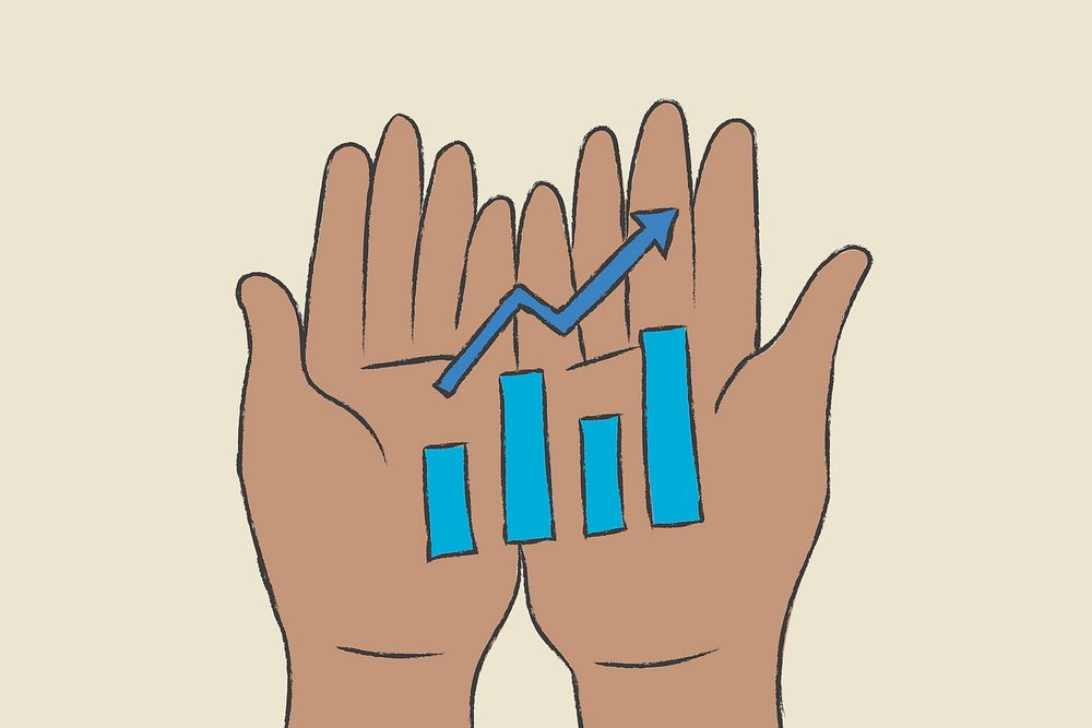 Business doodle psd growth graph on hands