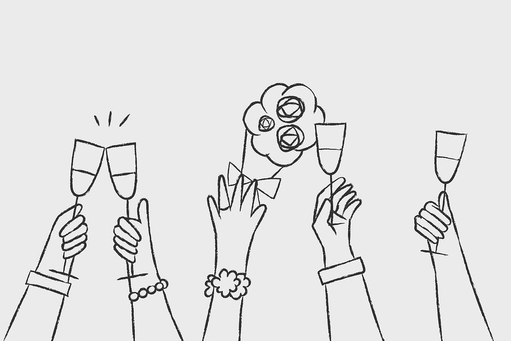 Wedding celebration doodle hand holding drinks