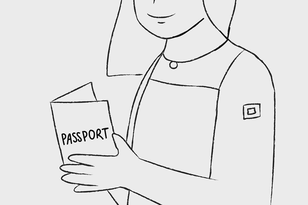 Hand drawn vaccination woman with vaccination passport character