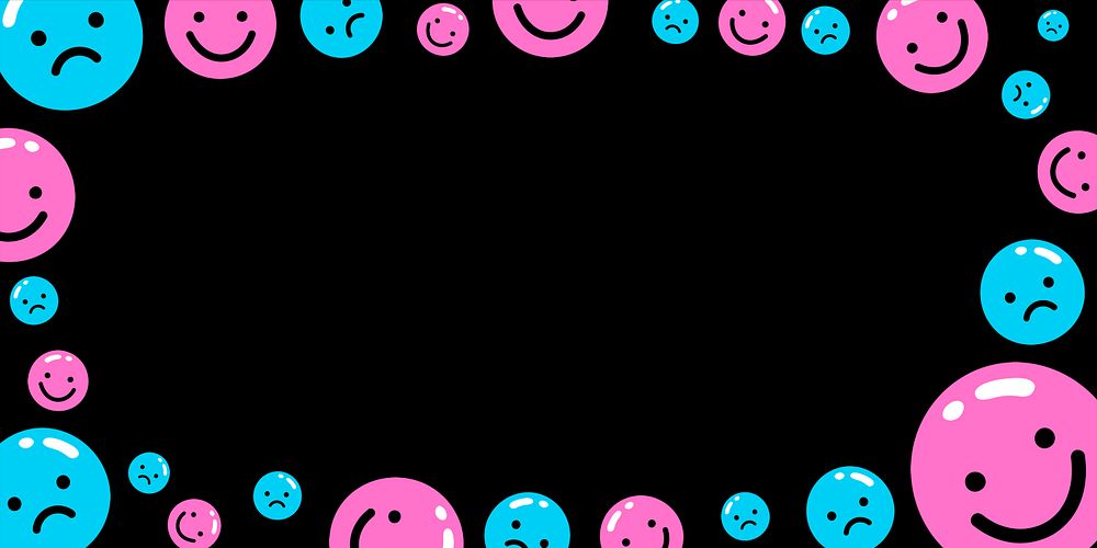 Cute emoji psd frame in blue and pink tone