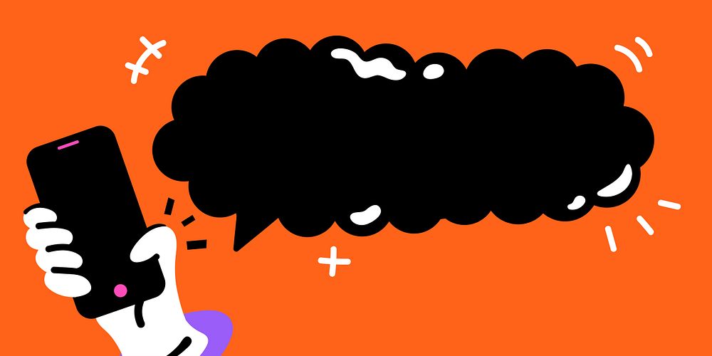 Black speech bubble frame psd on orange background